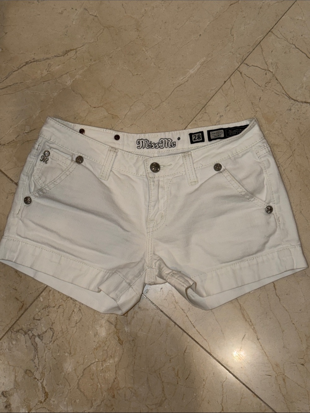 Miss Me White Low-Rise Denim Shorts